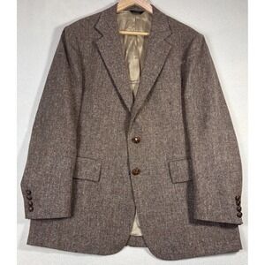 Asher USA Made Sport Coat Mens 42R Brown Textured Tweed Leather‎ Buttons
